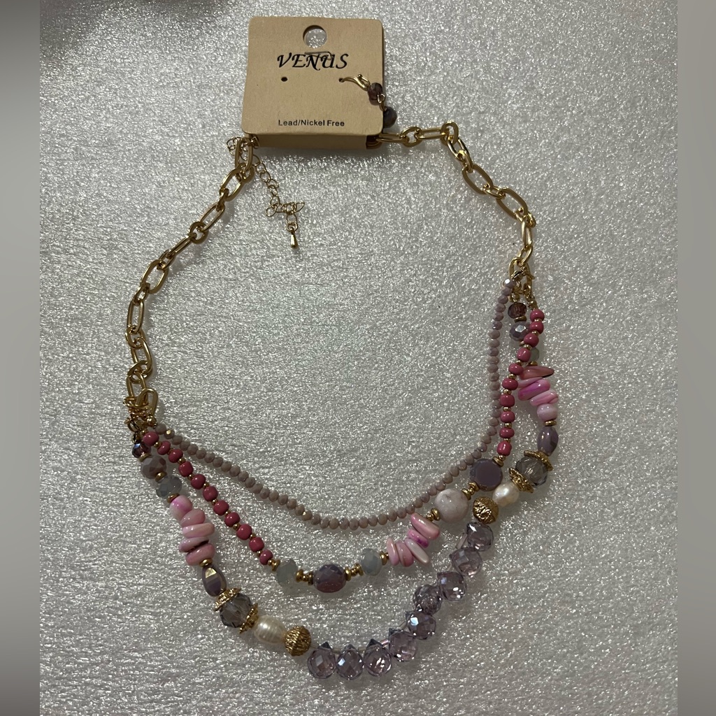 Venus Brand Beautiful Gold Plated With Multicolor Crystals Necklace Nwt